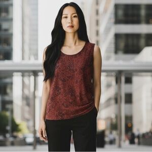 Connected Apparel Orange/Red Glitter Holiday Sleeveless Top Blouse